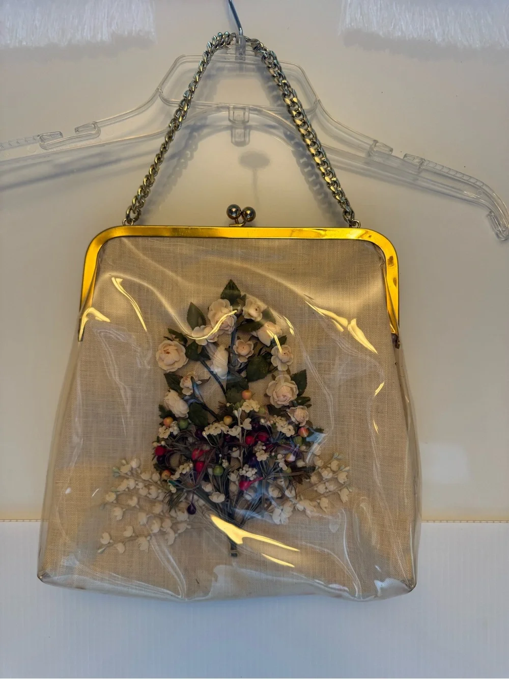 Vintage Clear Vinyl Over Cloth Purse with Flowers